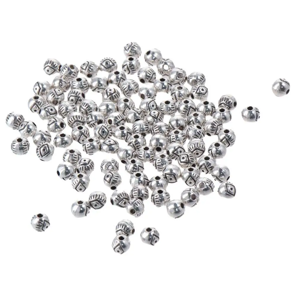 Bola redonda de plata, cuentas de aleación, espaciador, accesorios de joyería, 6mm
