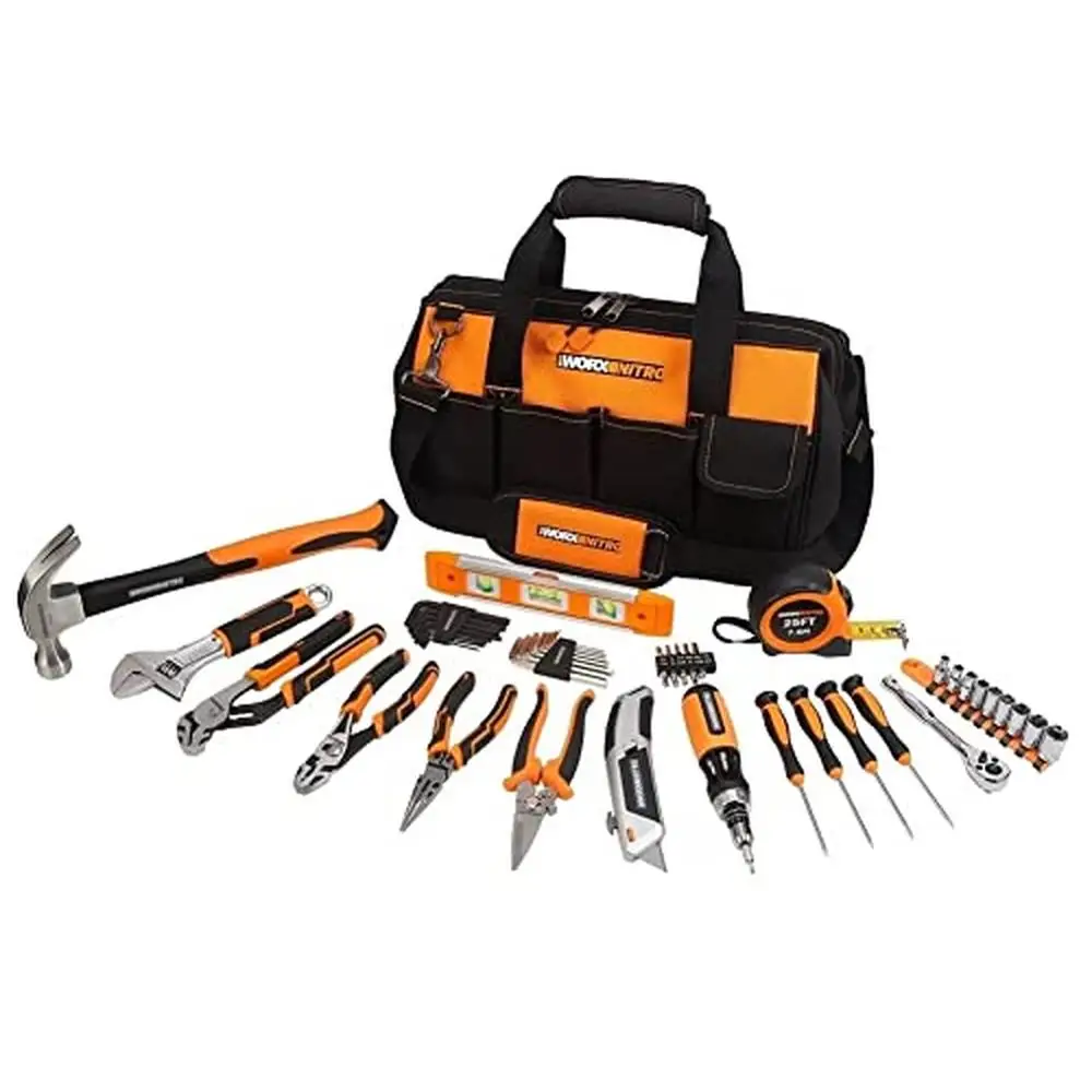 

53-Piece Professional Tool Set with Tool Bag Quick-Load Ratcheting Screwdriver Utility Knife Hammer Tape Measure Level and More