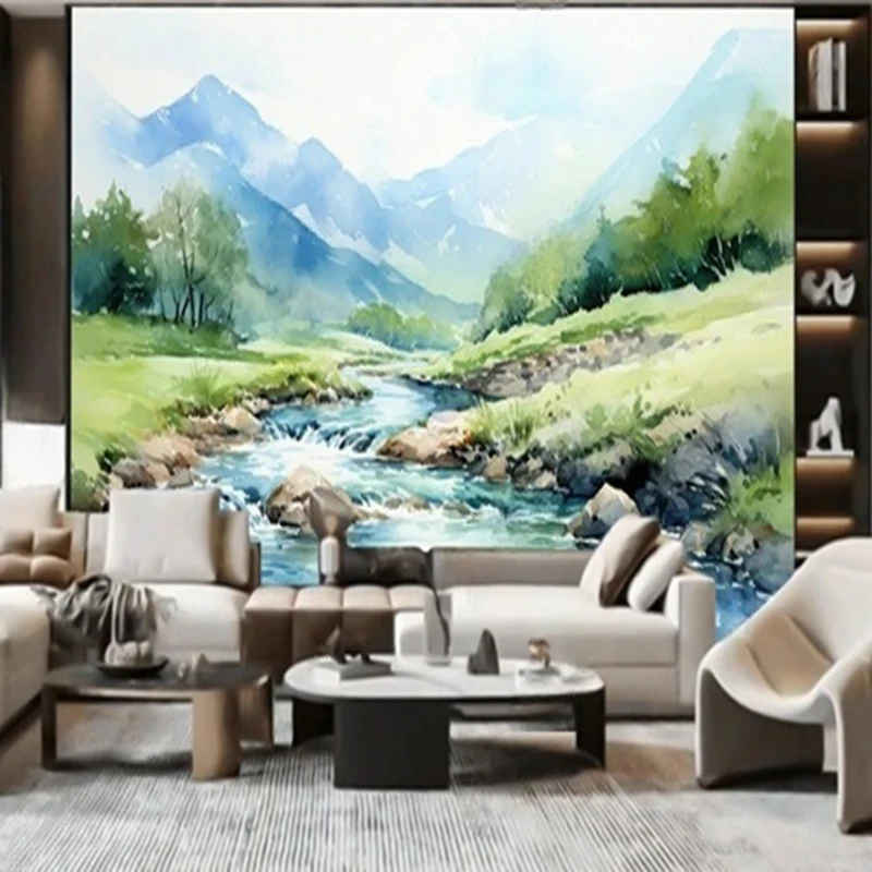 

Пользовательские китайский стиль пейзаж тушью живопись настенная роспись обои для ТВ диван фон гостиная спальня офис стены арт-деко