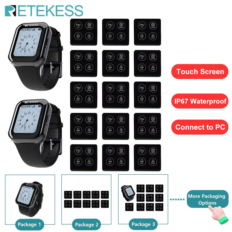 

Retekess wireless calling system restaurant pagers TD113 waterproof touch watch TD033 waiter call buttons for cafe bar hookah