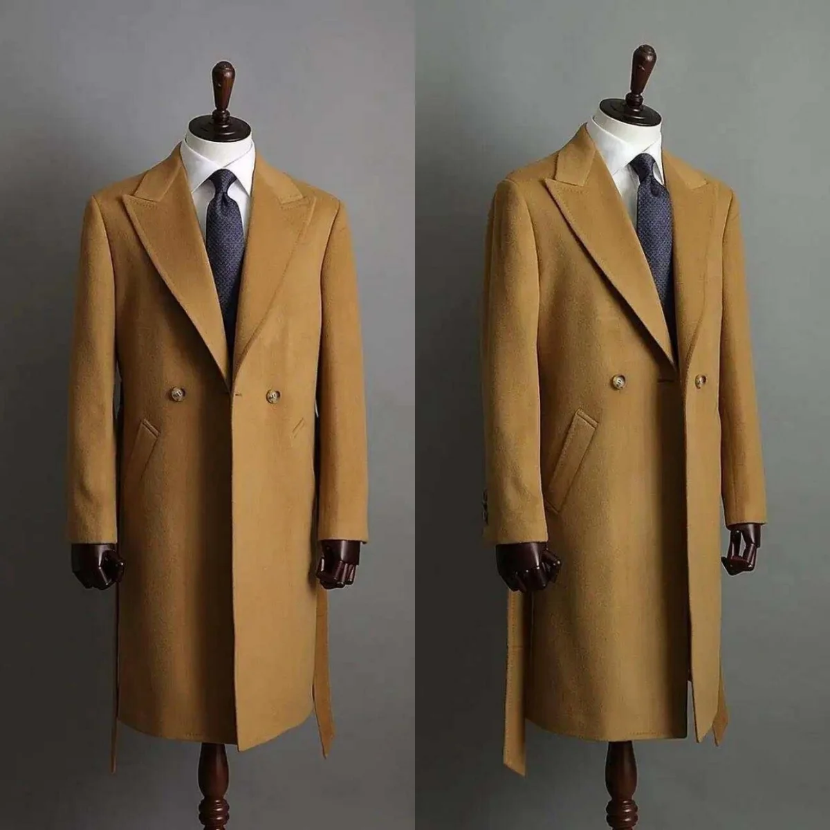 

Stylish Men Overcoat Double Breasted Sash Men’s Suit Coat Button Woolen Blend Wedding Business Customized