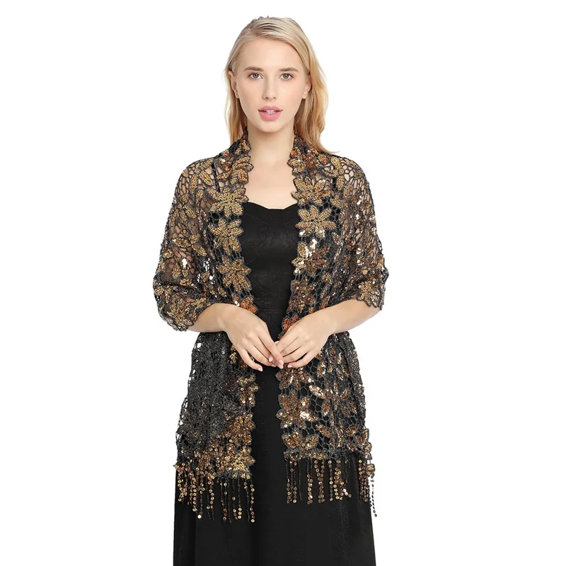 

Spring Autumn New Sequin Tassel Shawl Cape European American Dinner Party Cheongsam Shawl High-end Shawl Woman Cloak