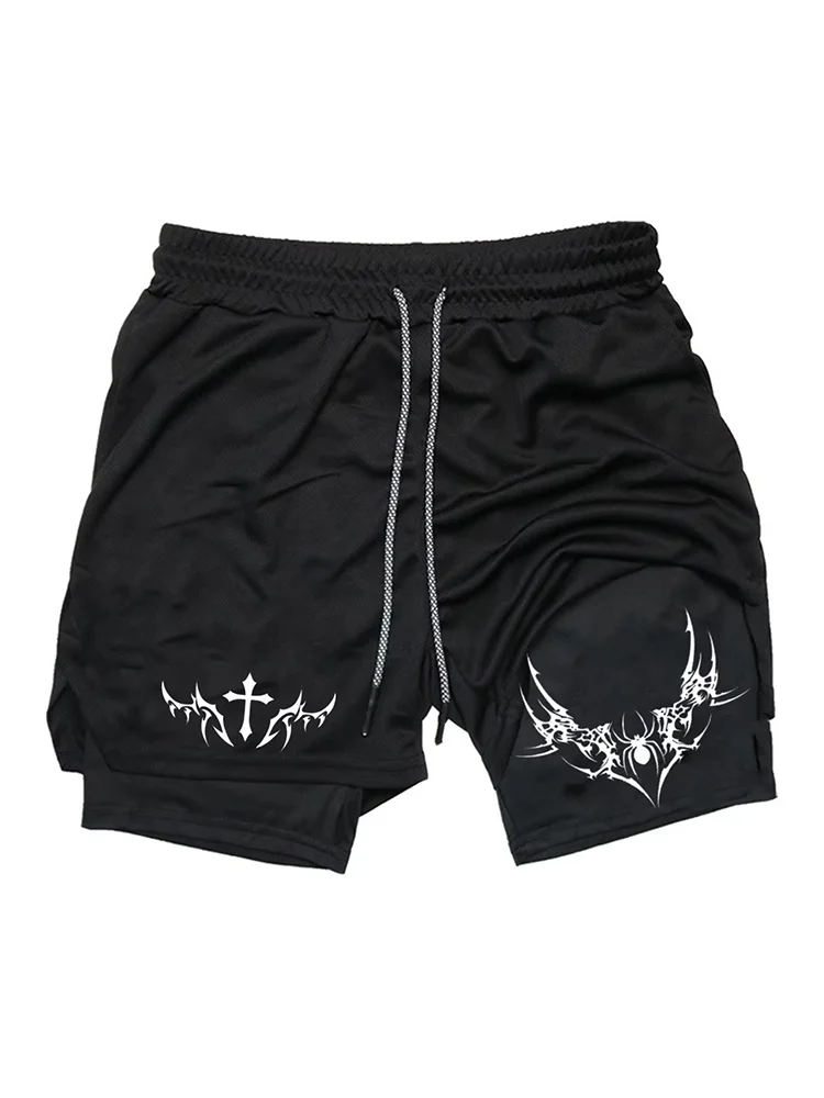 2026 Men'S Summer Double-Layer Sports Breathable Lightweight with Trendy Print Designs Perfect for Running Training