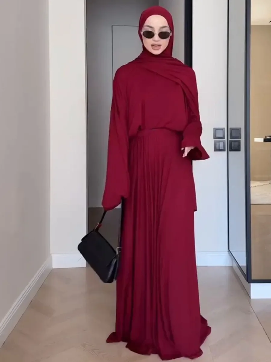 Dwuczęściowy Zestaw Muzułmański Damski Koszula Spódnica Garnitury Bez Chusty Ramadan Maroko Dubaj Abaje Islam Stroje Dżalabija Muzułmański Komplet