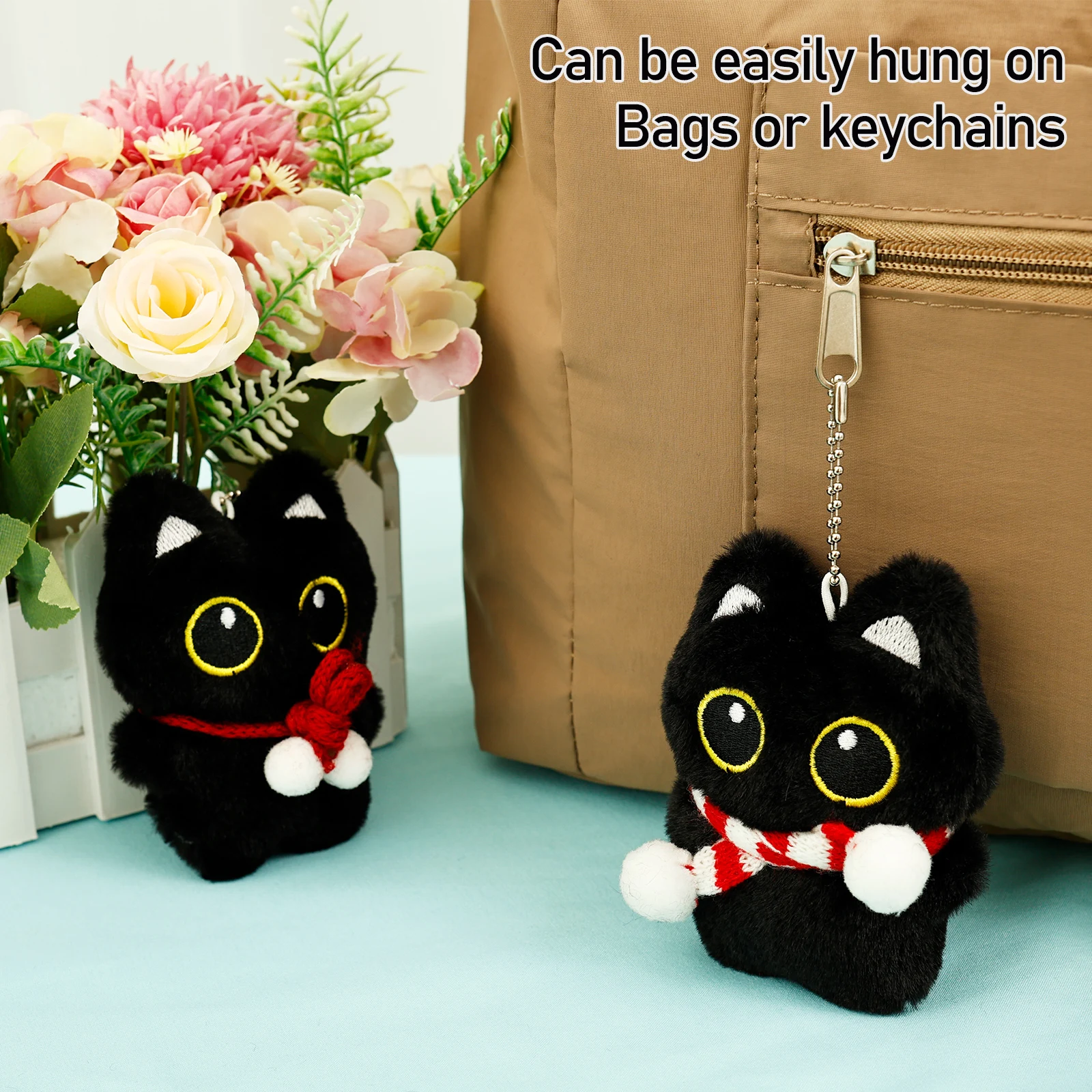 12/1pc Plush Doll Pendant Cute Cat Plush Keychain Doll Charm for Handbags Backpacks Wallets Decorative Children Birthday Gifts