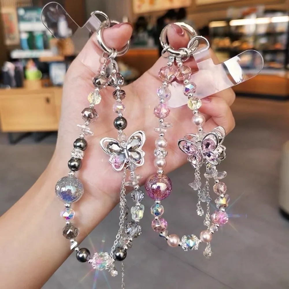 

Butterfly Crystal Bead Phone Strap Pearl Anti Loss Cell Phone Chain Handheld Luxury Mobile Phone Lanyard Women/Lady/Girl