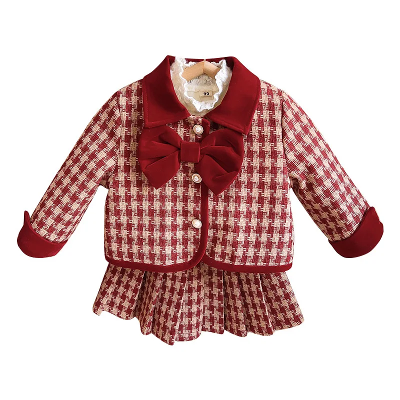 Girls Princess Clothes Sets Winter Thick Kids Jacket+skirt Warm Plush Bottoming Shirt Children Christmas Clothing Suits 2-7Yrs