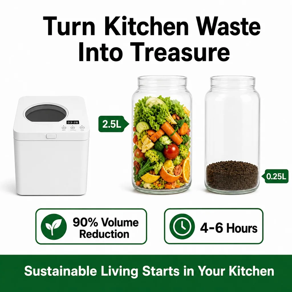 Electric Stainless Steel 2.5L  Batch Kitchen Composter Odor-Free Countertop Food Waste Disposer Auto Clean Recycling DC