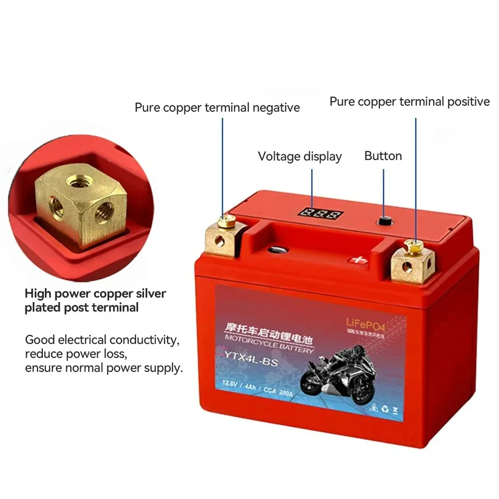 Batería de litio LiFePO4 para motocicleta, dispositivo de arranque de 12,8 V, 5Ah, 7Ah, 9Ah, 200A-400A, BMS integrado, protección de voltaje ATV