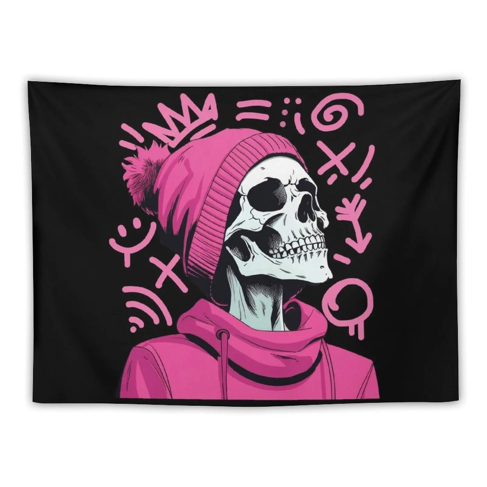 

Pink Hoodie Skeleton Urban Chic Graphic Tapestry Room Decoration Accessories Wall Decoration Tapestry
