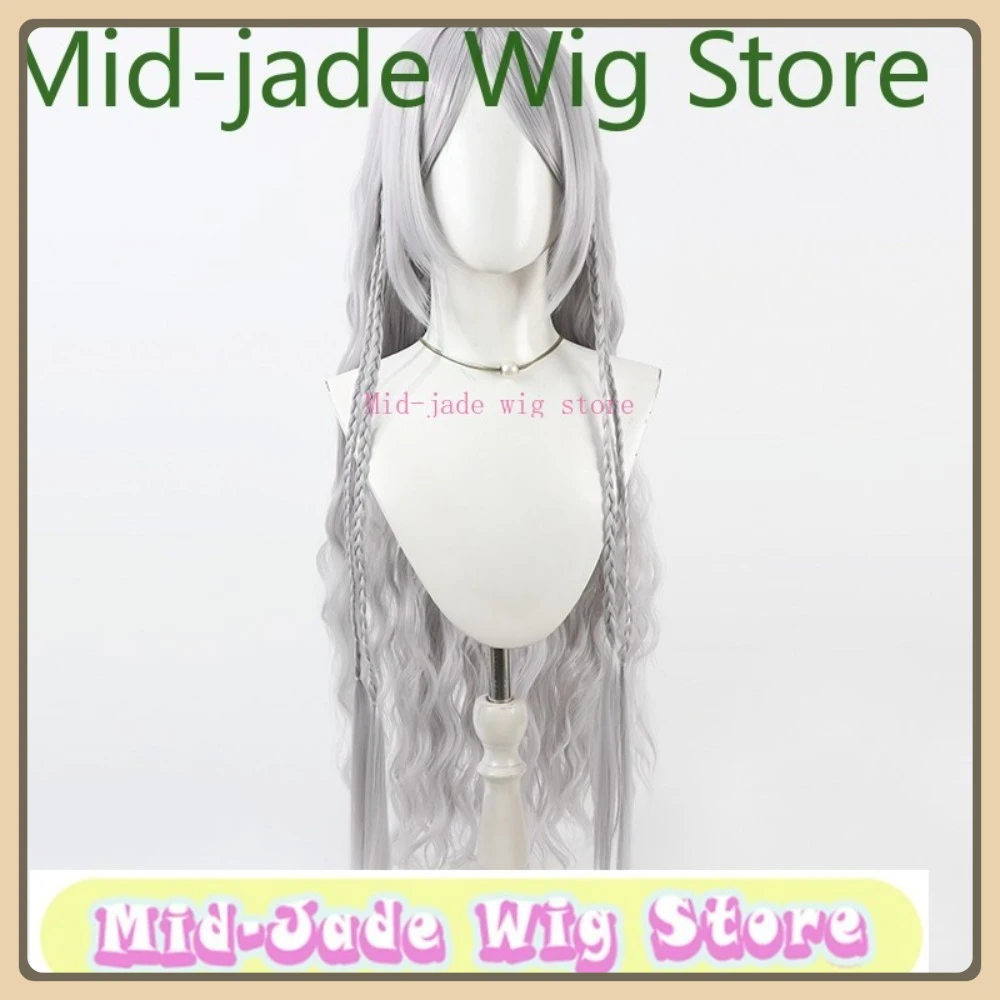 Peluca de jade medio, pelo largo y rizado, peluca de Cosplay, juego de Anime de Halloween, accesorios de ropa de pelo sintético