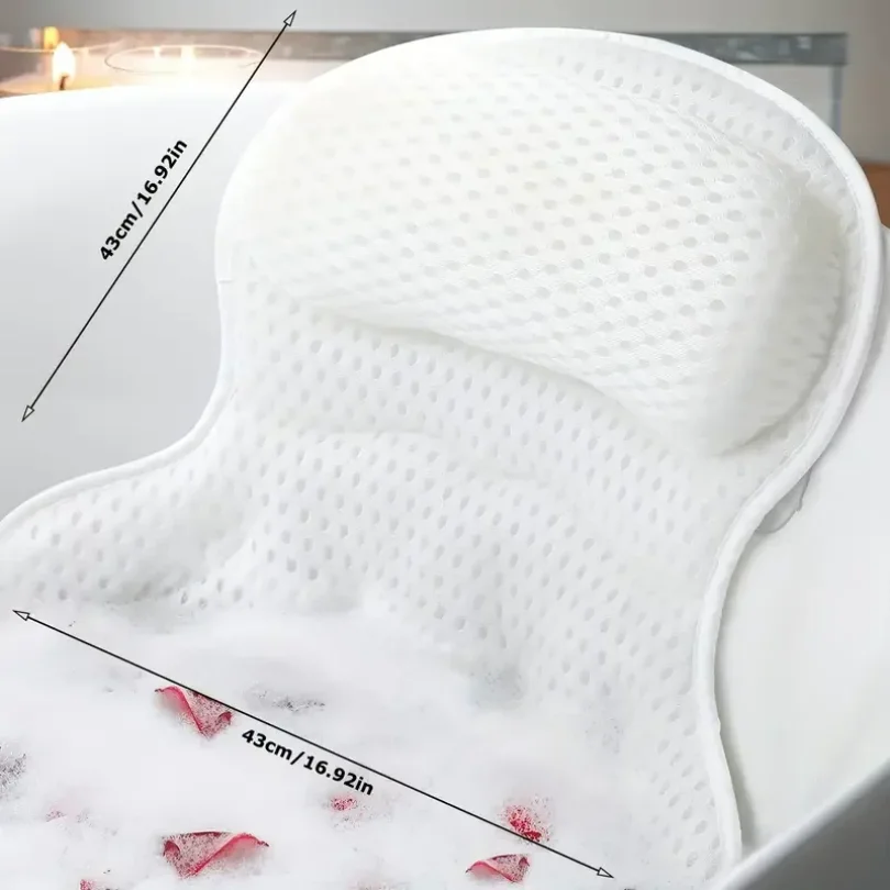 

Bath Pillow Bathtub Pillow, Luxury Bath Pillows for Tub Neck and Back Support, Bath Tub Pillow Headrest with Soft 4D Mesh