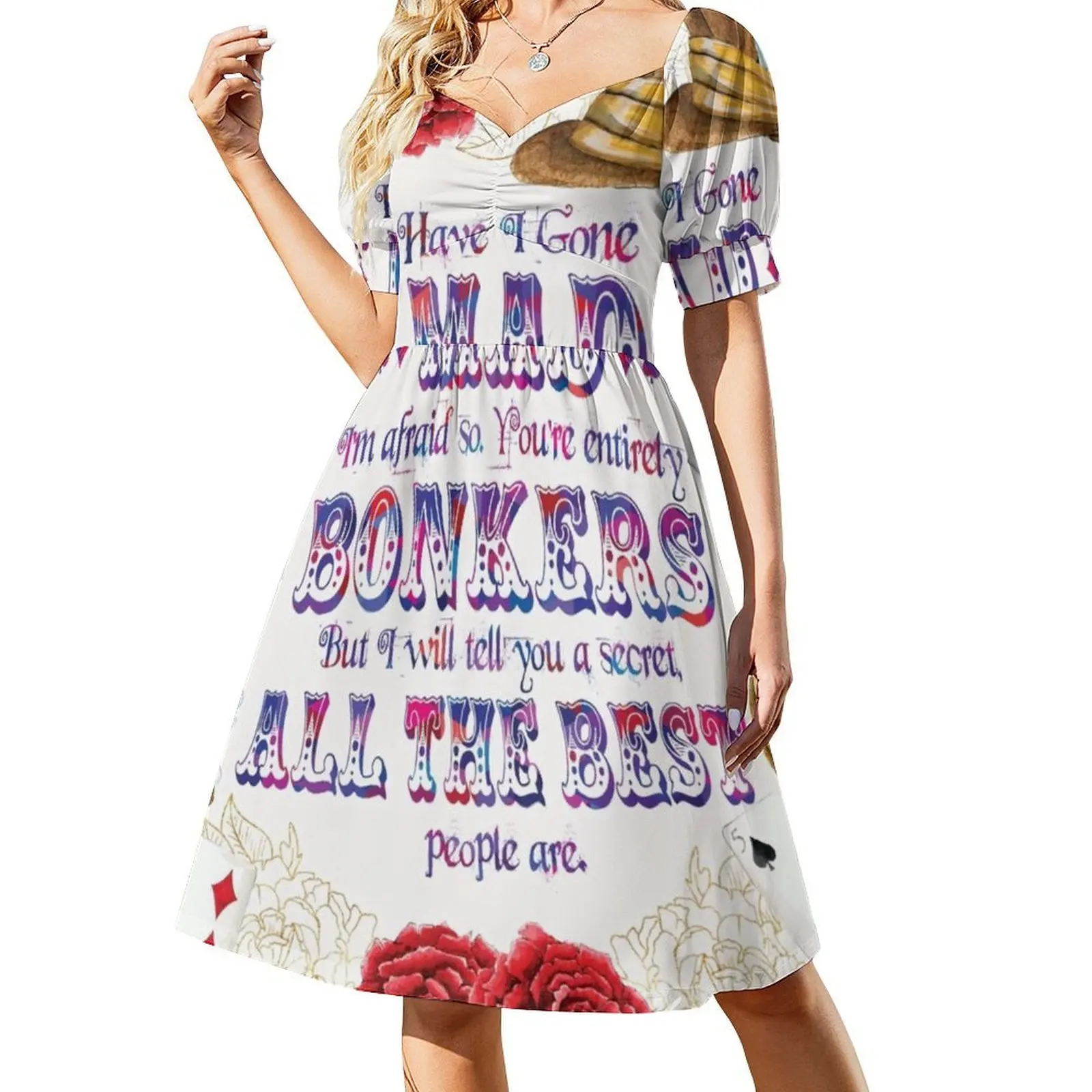 Alicja - Czy jestem szalona? Elegancka sukienka na przyjęcie dla kobiet, sukienka w kształcie litery A z opcjami krótkiego/długiego/bezrękawnika, Alicja w klasycznych książkach.