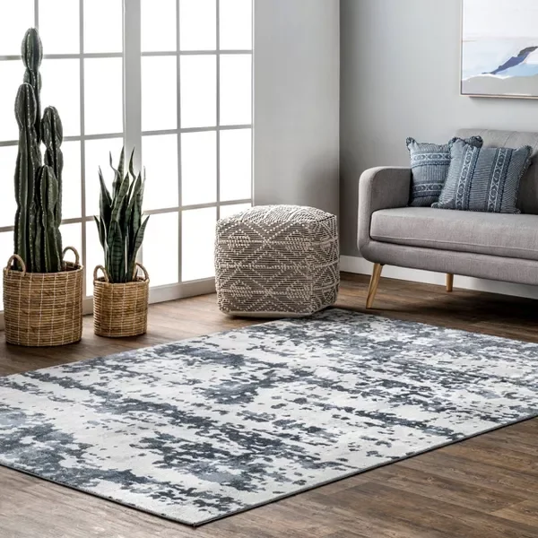 

US Speckled Abstract Area Rug Blue Sleek and functional 0.28”pile height allows for convenient placement in entryways