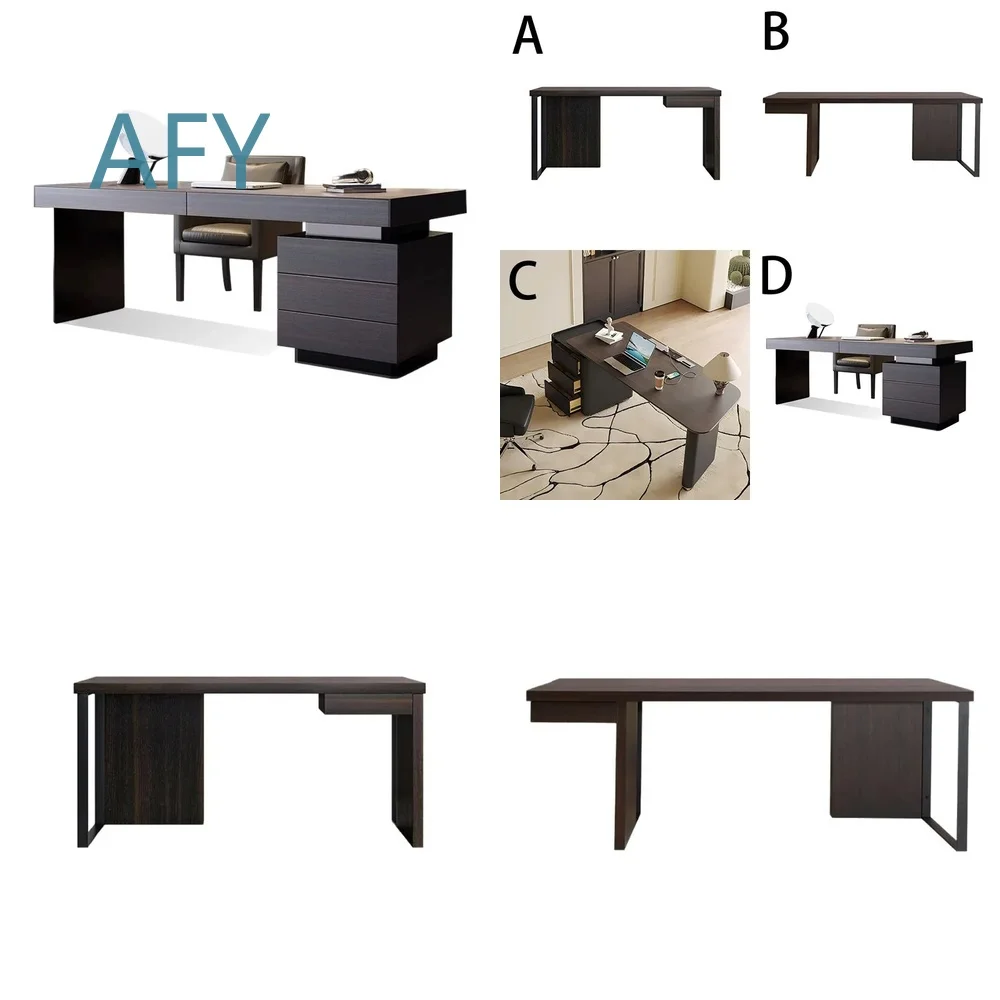 Modern All-Solid Wood Desk for Home Office Study Computer Workstation Ergonomic Writing Table for Laptop PC Black Walnut