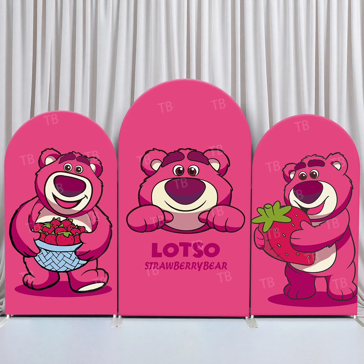 

TB Toy Story Lotso Arch Backdrop Cover Strawberry Bear for Kids Birthday Party Baby Shower Photo Background Decor Elastic Fabric