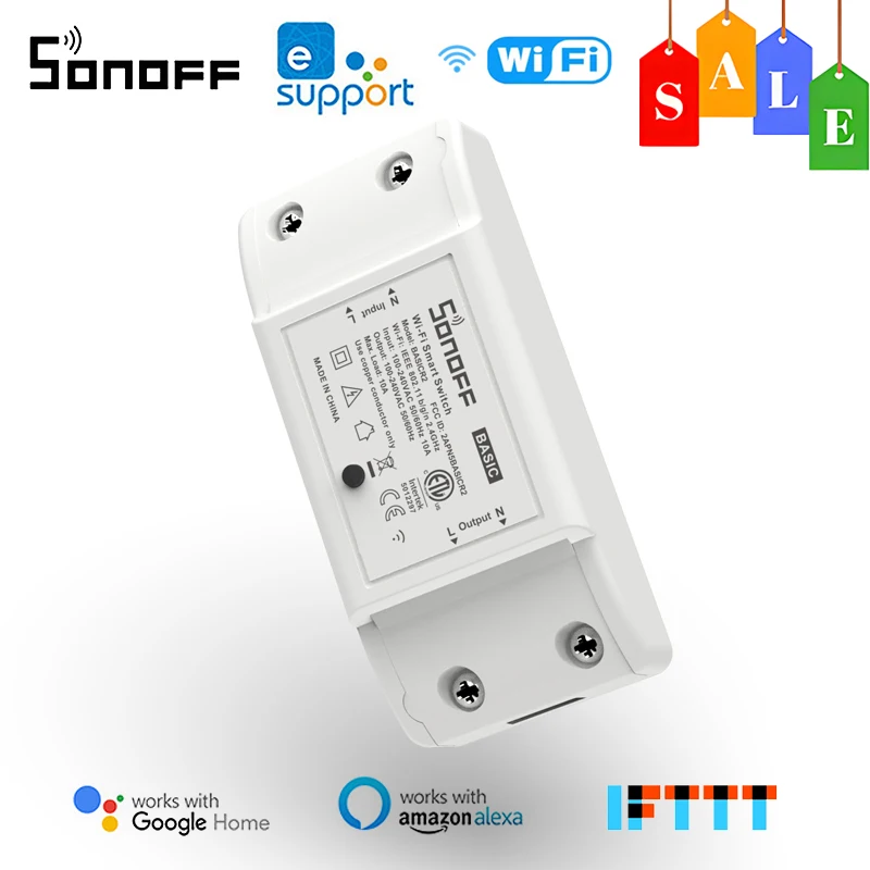 1-20pcs SONOFF Basic-R2 WiFi Smart Switch Yandex Alice Smart Home Control DIY Automation Module Works With Alexa Google Ewelink