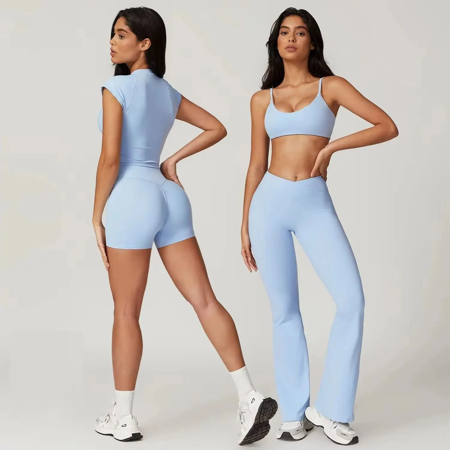 2 Pieces Yoga Set Gym Clothes Yoga Suits Sportswear For Women Tracksuits Fitness Short Sleeve Crop Top Sports Bra Gym Leggings