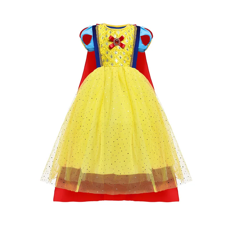 Girls Halloween Cosplay Dresses Sequin Style Princess Dress Costume With Cloak for Kids Party Or Christmas Outfit for Children
