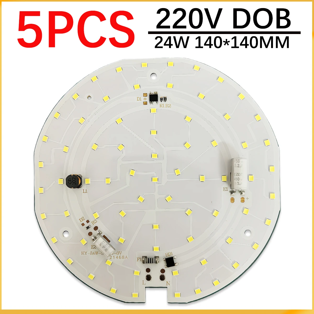 

5 шт., яркая светодиодная плата 24 Вт D140 мм, белая, AC220V, без необходимости привода SMD 2835, чипы для DIY, точечный светильник, прожектор