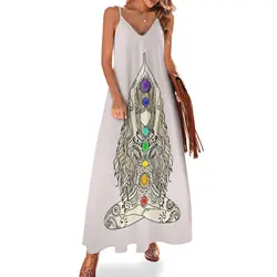 Vestido sin mangas de yoga lotus position para mujer, ropa india para meditación deportiva, 7 chakras om, espiritual, verano, 2024