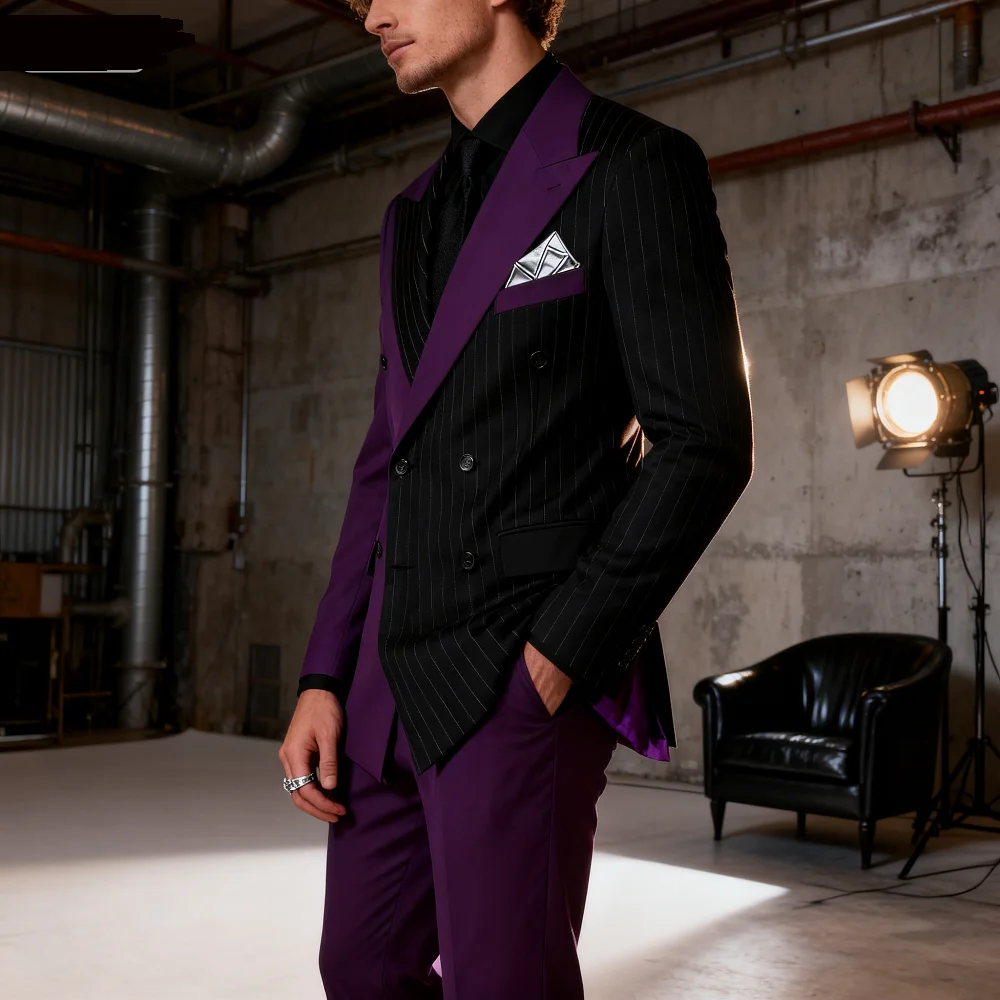 

Men's Slim Fit 2-Piece Tuxedo Wedding Groomsmen Smoking Suit with Peak Lapel Double Breasted Blazer And Pants for Formal Dance