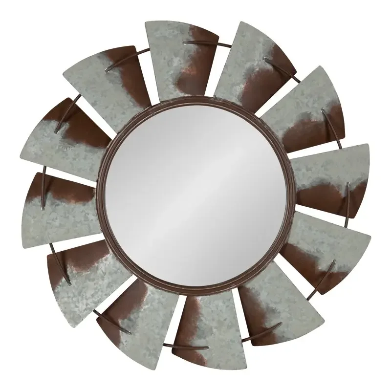 

Windmill Rustic Farmhouse Distressed Metal Wall Mirror, 32 Diameter