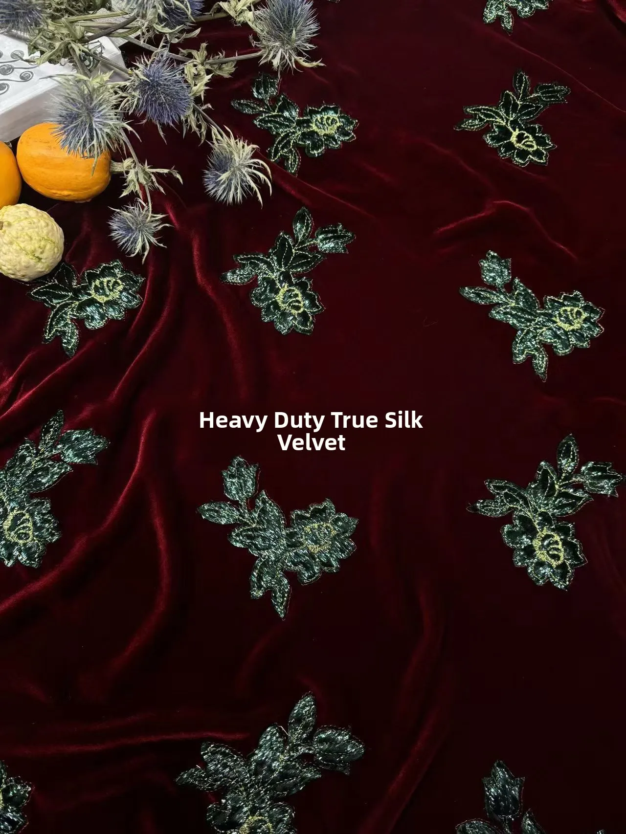 

Silk Velvet Fabric Embroidered Heavy Work True Silk New Chinese Style National Fashion Clothing Material Home Decoration