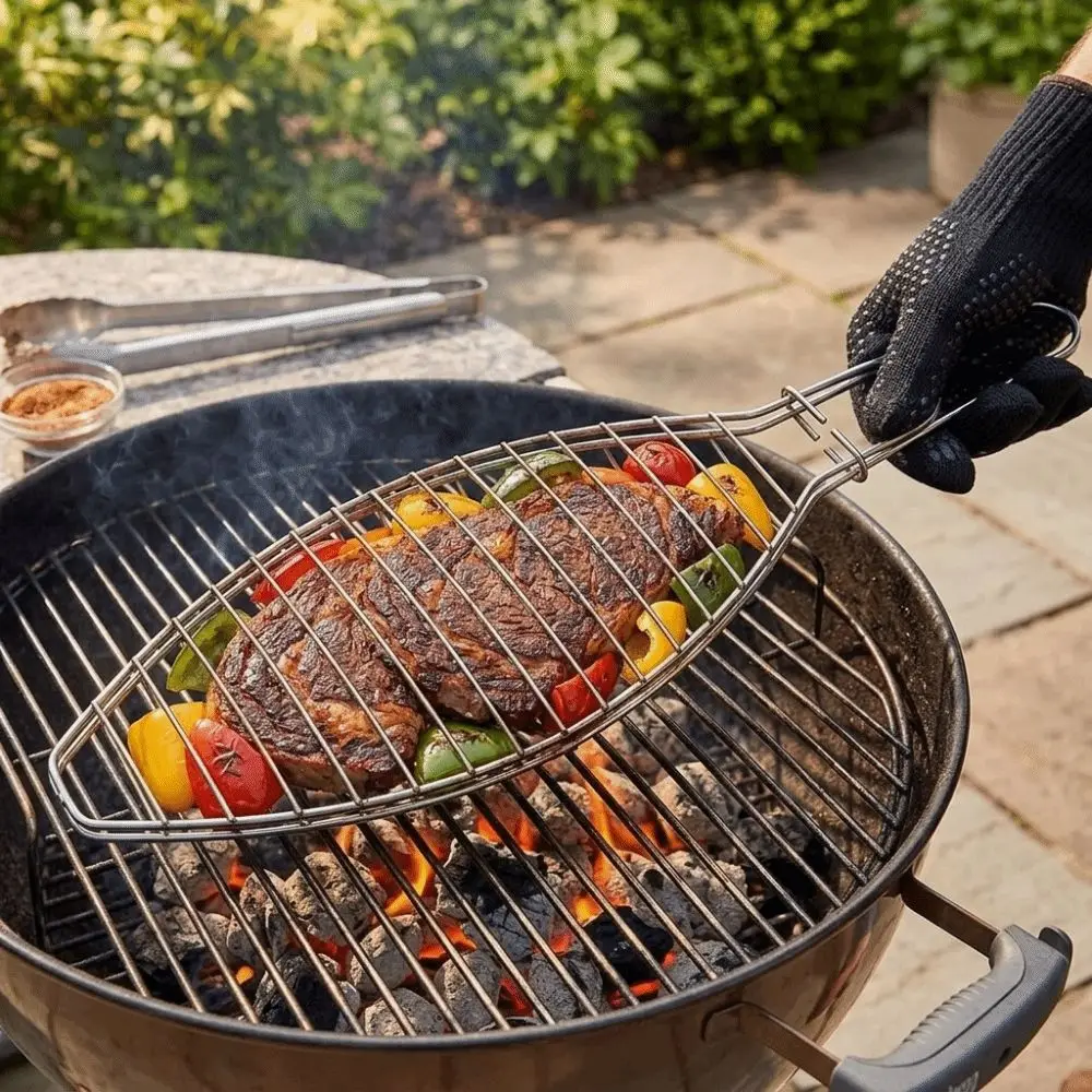 Fish-Shaped Iron Fish Grill Rack Wire Grid 42cm Fish Grill Basket Long Handle Easy Clean BBQ Grill Clip Whole Fish Grilling