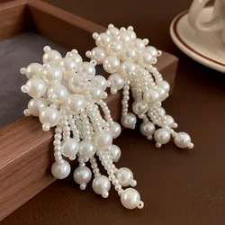 Palace style white pearl tassel earrings heavy industry gorgeous light luxury earrings