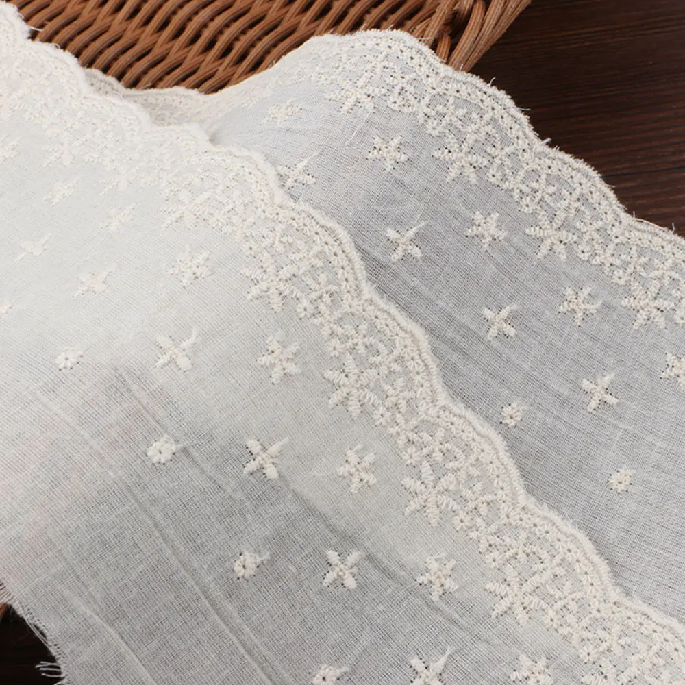 Embroidery White Lace Fabric Cotton Eyelet Edge Trim For Sewing Crafts Dresses Skirt Clothes Bag Tablecloth Curtain Pillow Decor