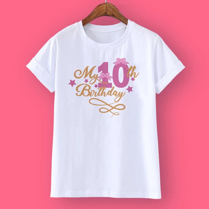 Kids Girls Summer Birthday Number T-shirts Short Sleeve T Shirt Size 1-12 Year Children Party Clothing Tops Girl Birthday Gifts