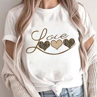 t shirt for women Leopard love Heart Graphic y2k tops Harajuku Short Sleeve tees Aesthetic Valentine's Day gift Female clothing