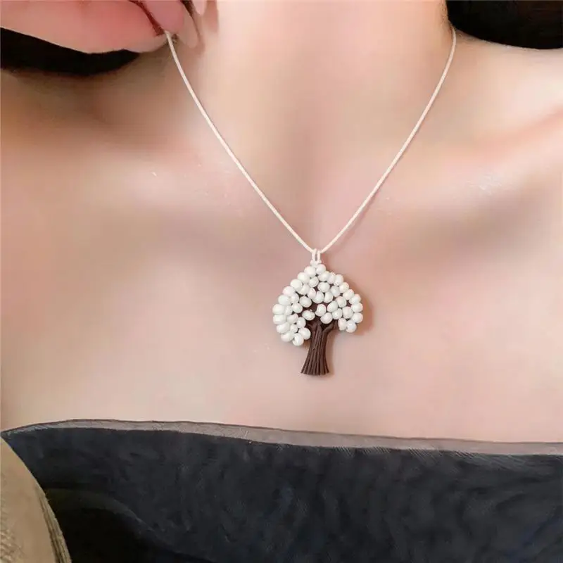 Leather Rope Wooden Beads Round Drawstring Necklace Artistic Retro Ethnic Style Fashionable Sweater Chain
