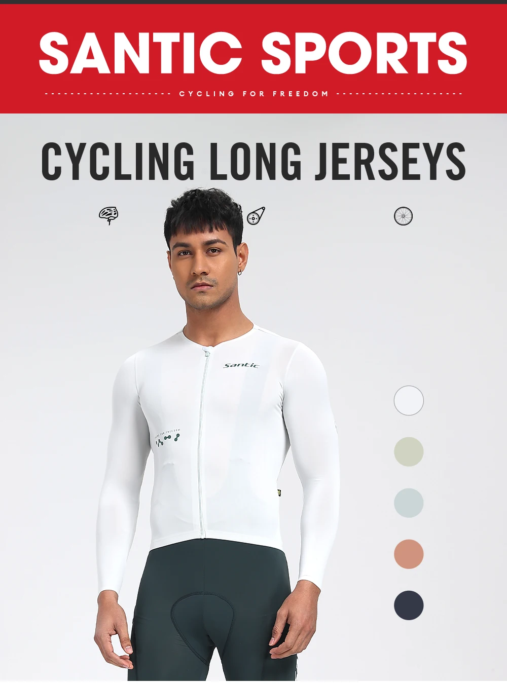 Santic Herren-Radtrikots, langärmelig, Fahrradtrikot, Sonnenschutz, atmungsaktiv, hochelastisch, für Outdoor-Training – Detail 2