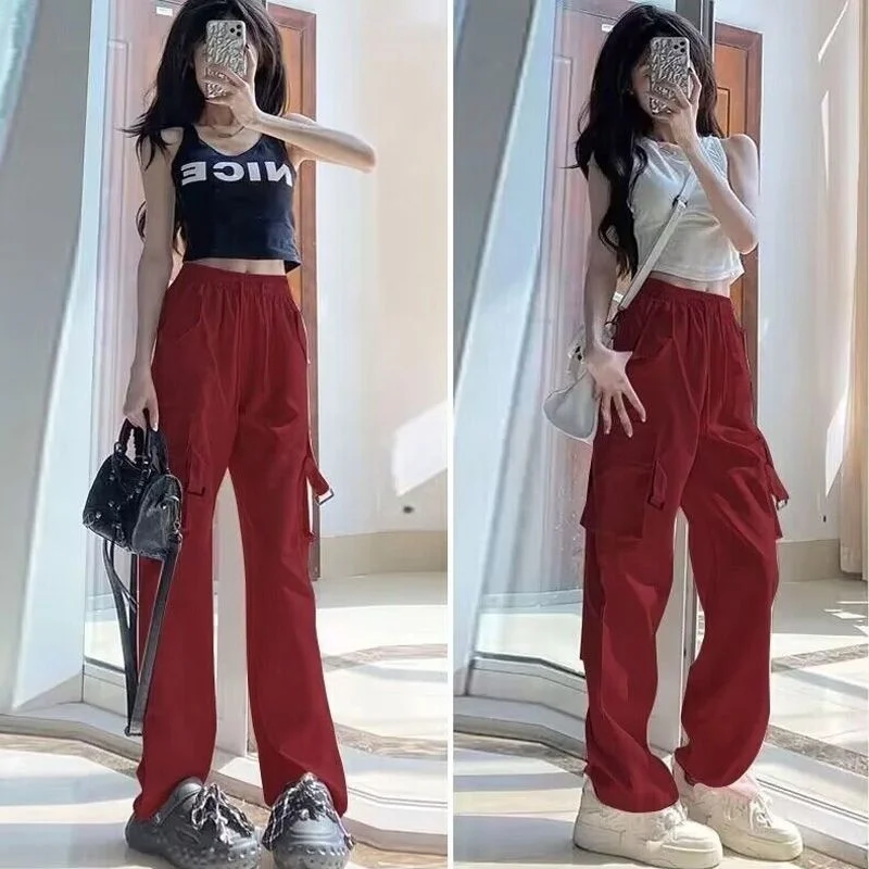 2023 Summer New Women's Retro High Waist Tube Wide Legs Loose Quick-drying Pants Girls Autumn Casual Versatile Straight Trousers