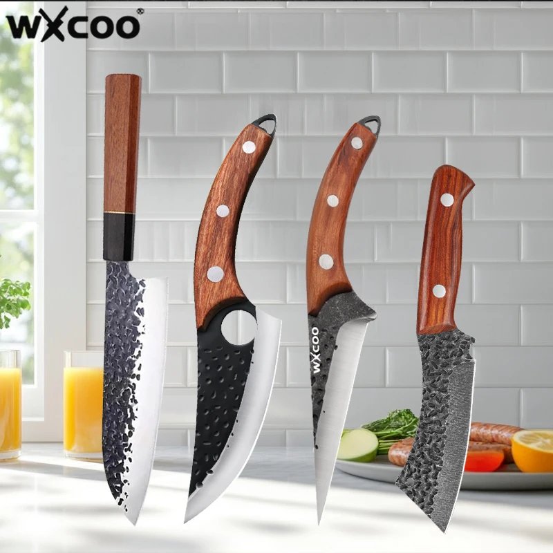 WXCOO Multifunktionales Handgeschmiedetes Küchenmesser Scharfes Langlebiges Metzgermesser Fleischbeil BBQ-Schneidemesser für Rind und Lamm mit Scheide