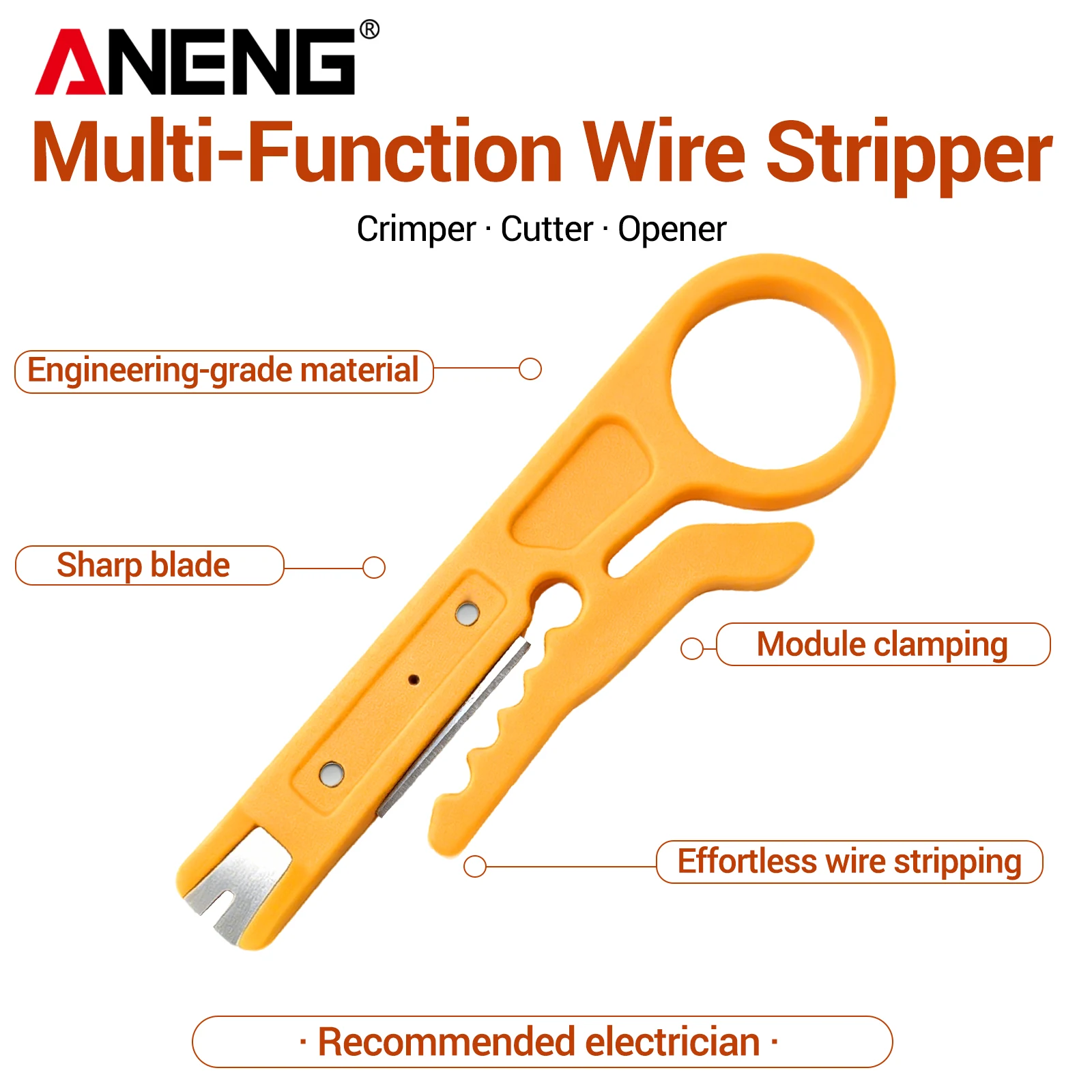 ANENG Yellow Wire Stripper Mini Ethernet Cable Stripping Plier Multifunction Crimper Cutter Opener Electrician Hand Repair Tool