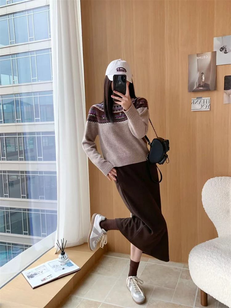 

Теплый шерстяной вязаный свитер с узором Fair Isle, свободного кроя, для повседневной носки, удивительный зимний стиль...