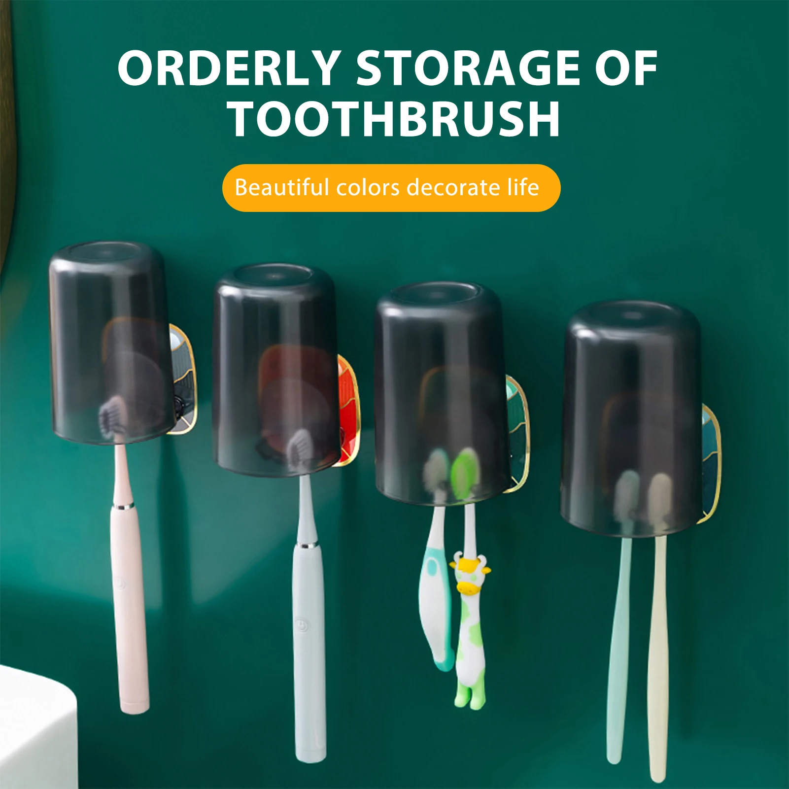 Acrylic Toothbrush Holder for Bathroom Adults Wall Mounted Organizer Rack with Adhesive Backing Rinse Cup Storage Durable