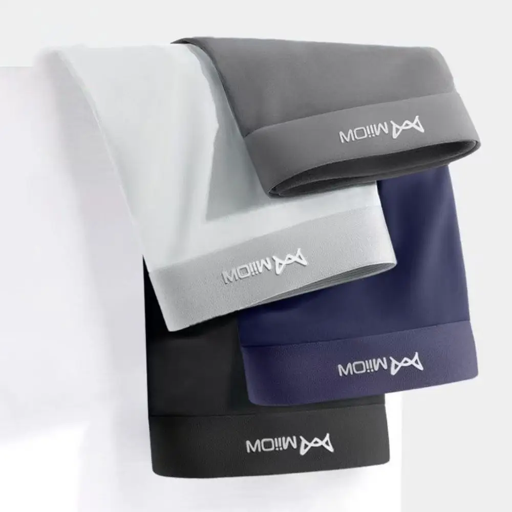 4Pcs Simple Modal Men's Flat Panties Mid Waist Elastic Sporty Boxers Shorts Seamless Underpants Men's Underwear Male Boys