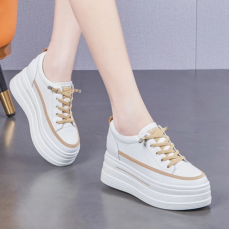 Fujin 7cm Platform Wedge Sneakers Chunky Shoes Genuine Leather Women Summer Spring Autumn Walking Cushioned Supporive Fashion