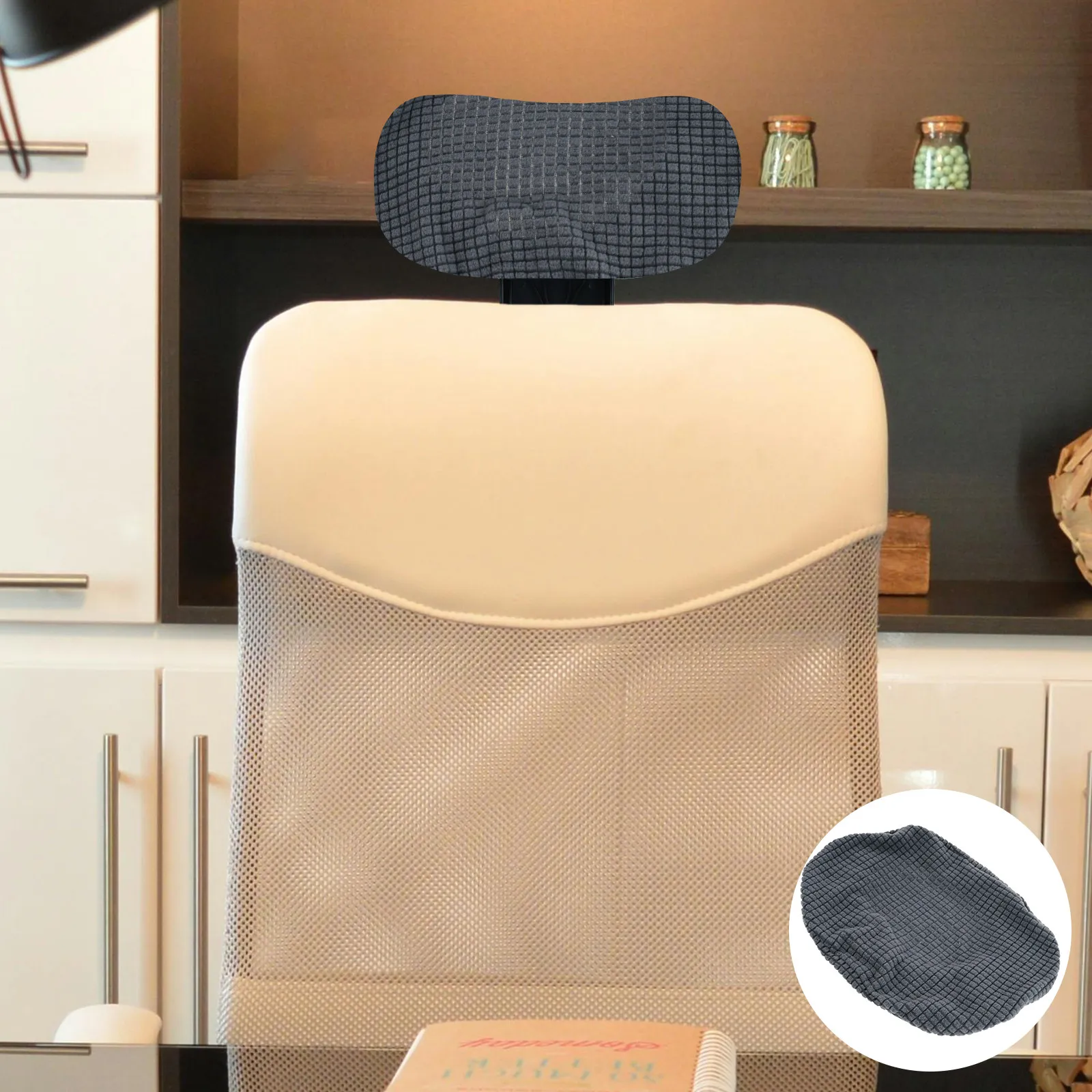 Elastic Thickened Headrest Cover for Office Chair Computer Swivel Gaming Chairs Non-Slip Protective Sleeve Easy Clean Dark Grey