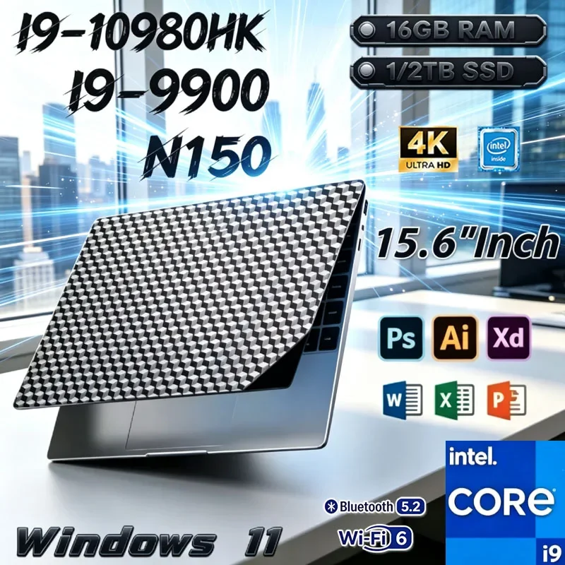 2026 15.6 Ultra Slim Laptop Intel Core I9-9900 16GB RAM 1/2TB SSD Windows 11 Fingerprint Unlock Office Game Backlight Laptop