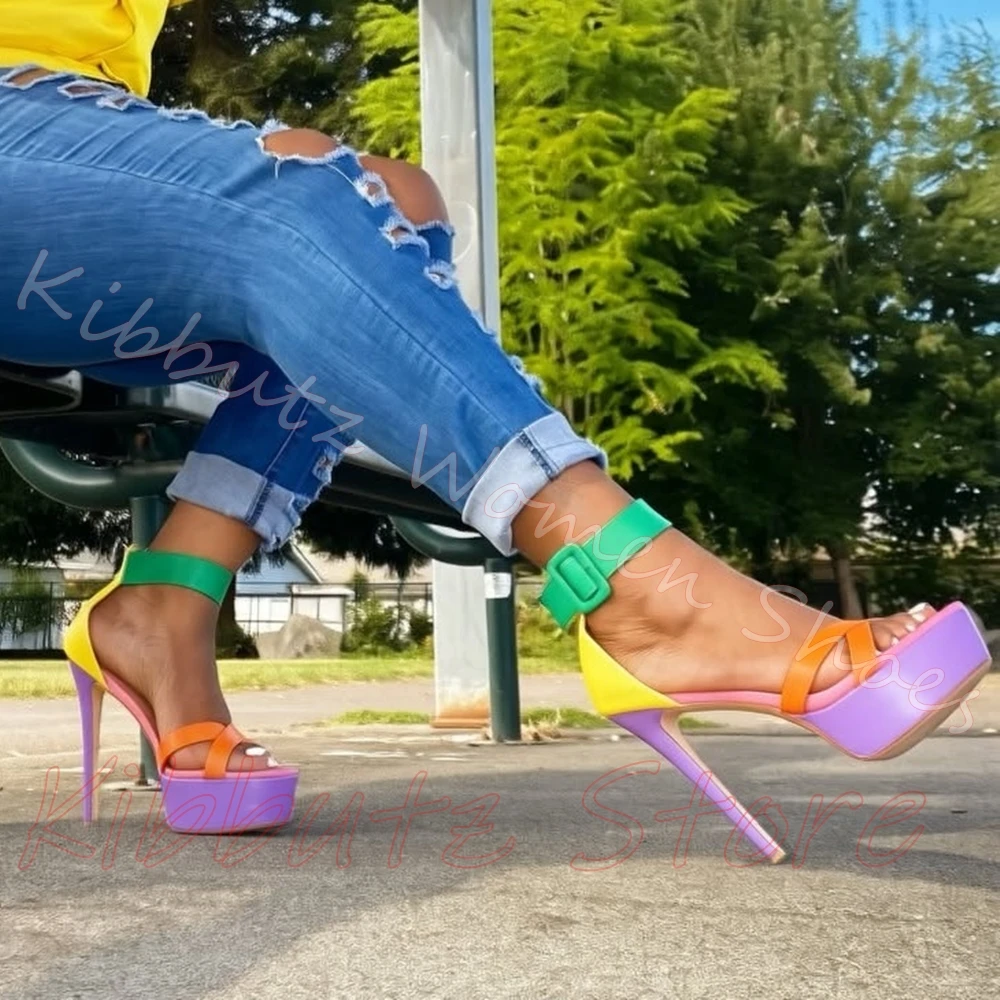 プラットフォームスティレットヒールサンダル アンクルバックル - Women'S Shoes Y2K のレビューと価格