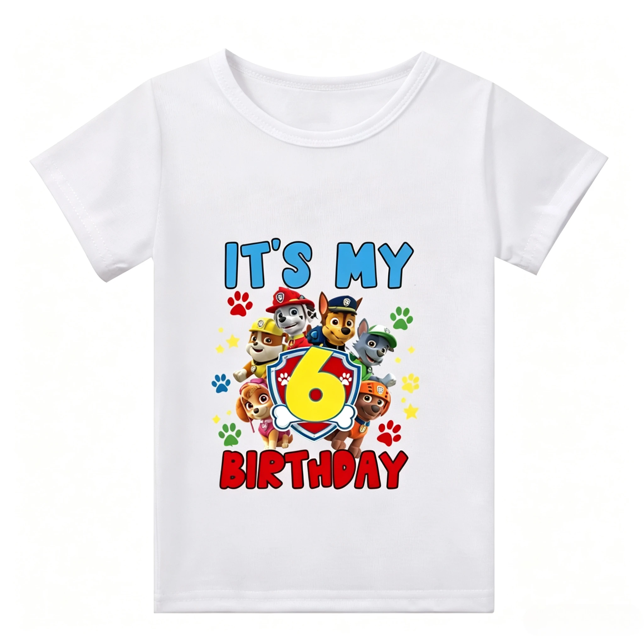 Paw Patrol Birthday T-shirt Cartoon Anime Numbers 1-9 Printed Short Sleeves Summer Cotton Cute Clothes Party T Shirt Gifts New