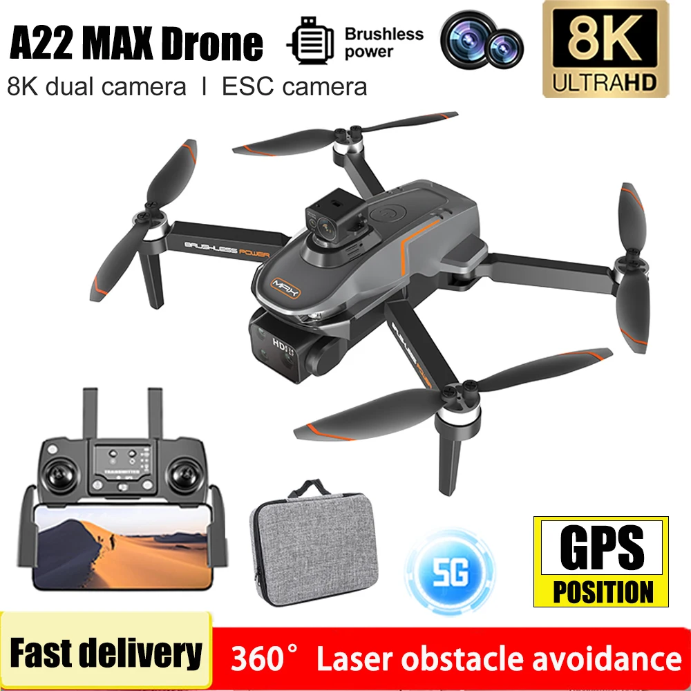 2024 A22 GPS Drone 8K HD Dual Camera Professional Drones 360° Laser Obstacle Avoidance Foldable Brushless 5G FVP Quadcopter Toys