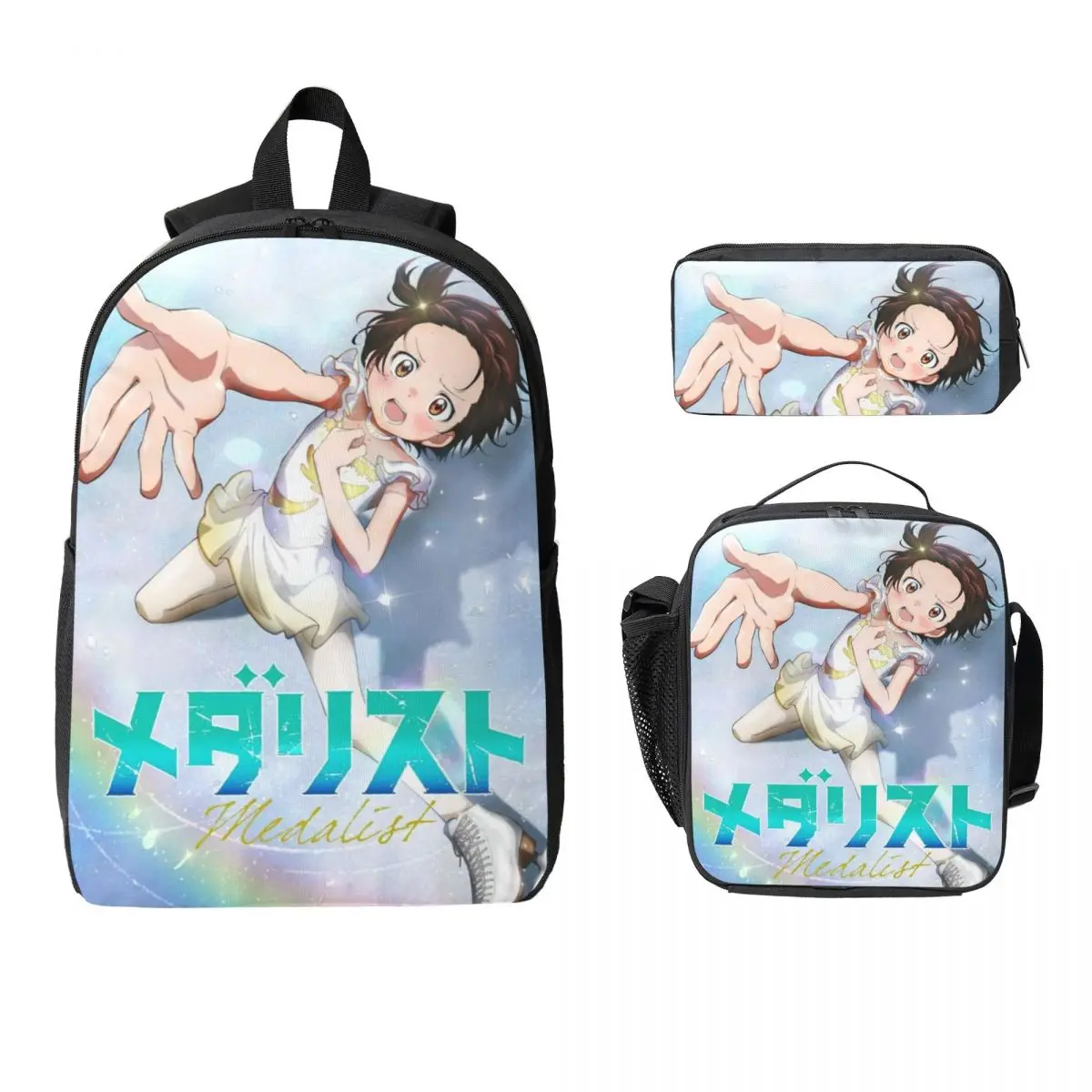 

3Pcs Medalists Anime Manga Theme Backpack Set for Boy Girl Pencil Boxes Bookbag Sets with Lunch Box For School Students Knapsack