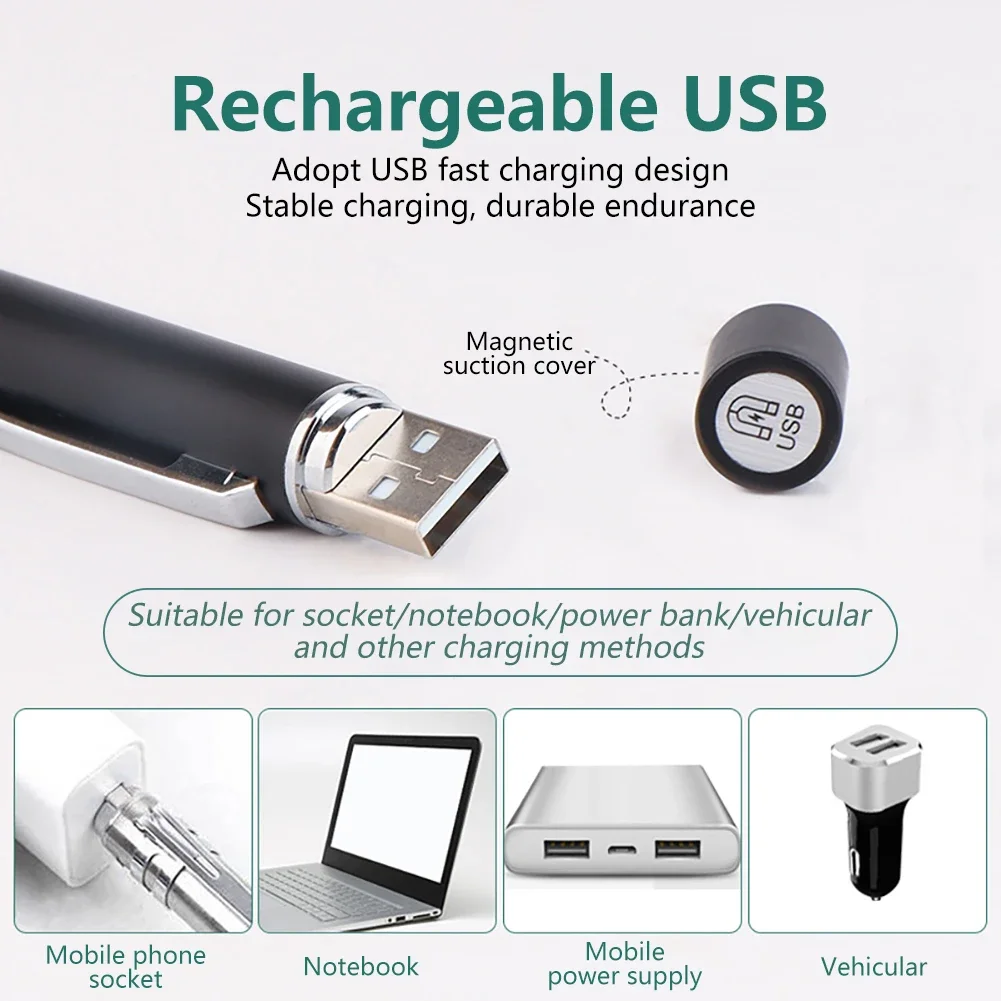 Linterna Led médica recargable por USB, linterna con Clip de doble lámpara de bolsillo de acero inoxidable para enfermera y Doctor