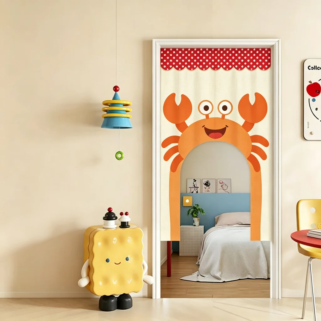 VIKAMA Dog Face Arch Arched Half Door Curtain Kids Room Cotton Linen Short Curtain Privacy Partition Home Decor Bedroom Window